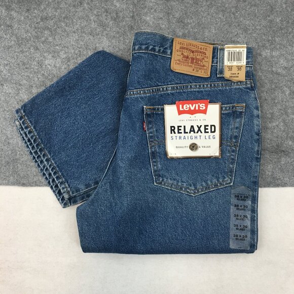 NEW 1996 Levis Mens Denim Jeans Relaxed Straight Leg‎ Size 38 x 30 Blue Wash - Picture 1 of 12